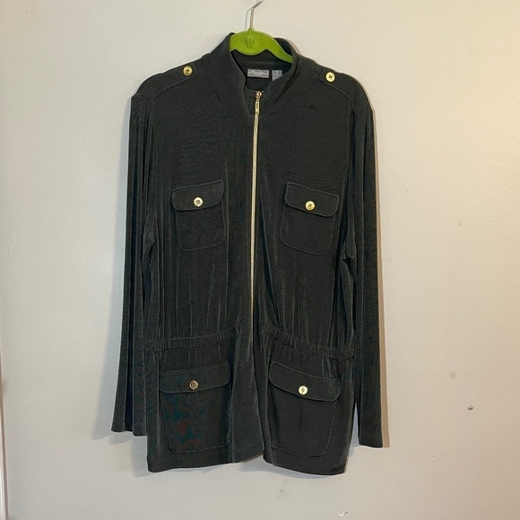 Chicos Liquid Knit Jacket XL Green Resort Military Neutral Minimalist Old Money - Picture 3 of 13